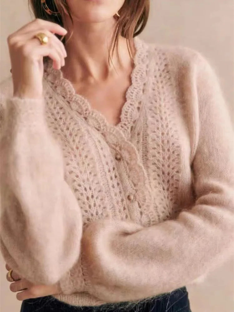 Malin | Weicher Strickcardigan mit Lochmuster und Knopfleiste