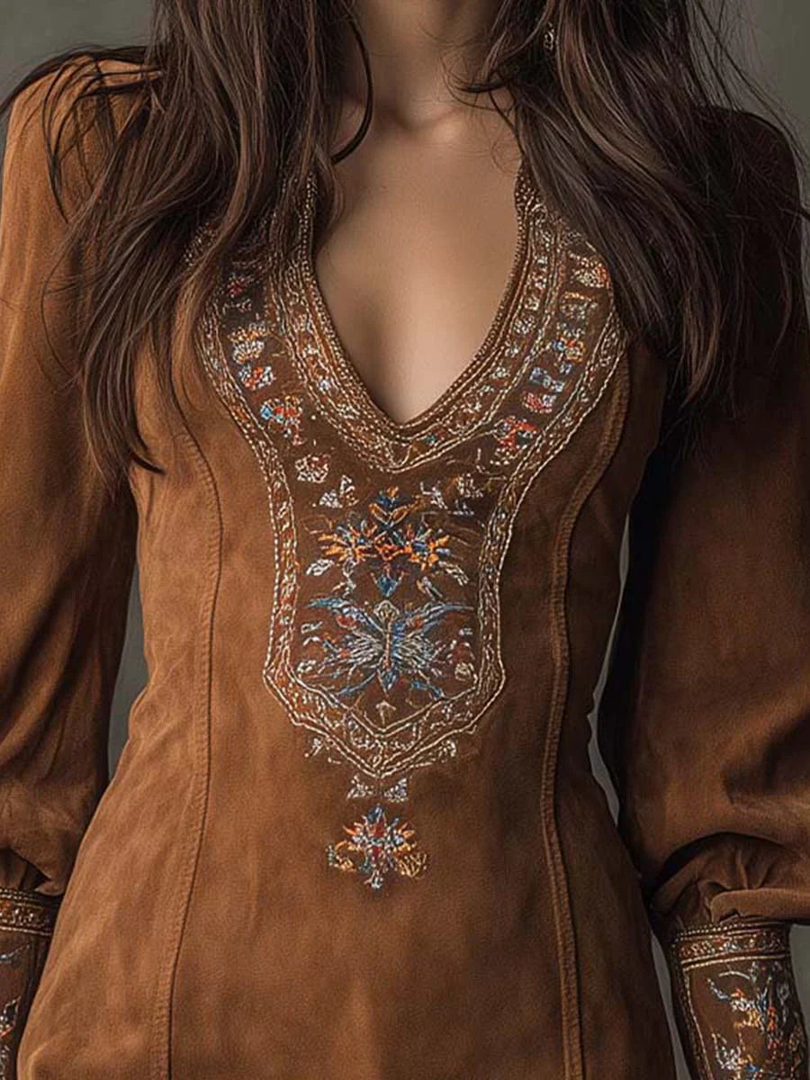 Gyana | Besticktes Minikleid mit tiefem V-Ausschnitt