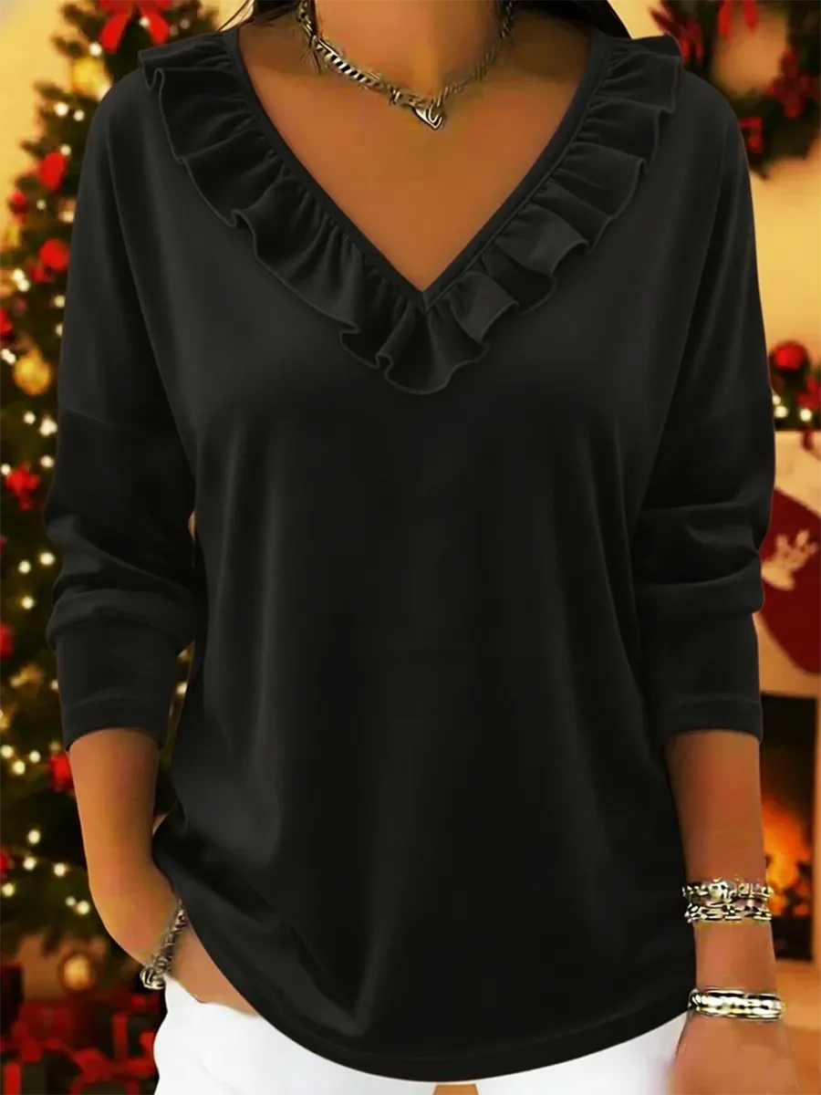 Rosalia | Elegante Retro-Samtbluse mit Rüschenkragen