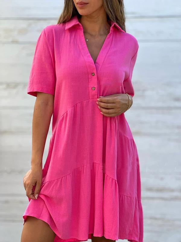 Lia | Lockeres monochromes kurzärmeliges Kleid für Damen