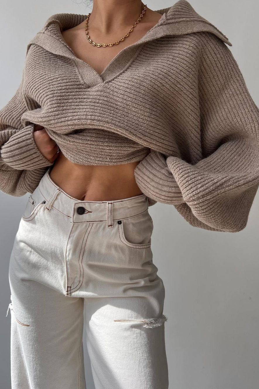 Clarybel | Kuscheliger Pullover mit offenem Kragen und Strukturstrick