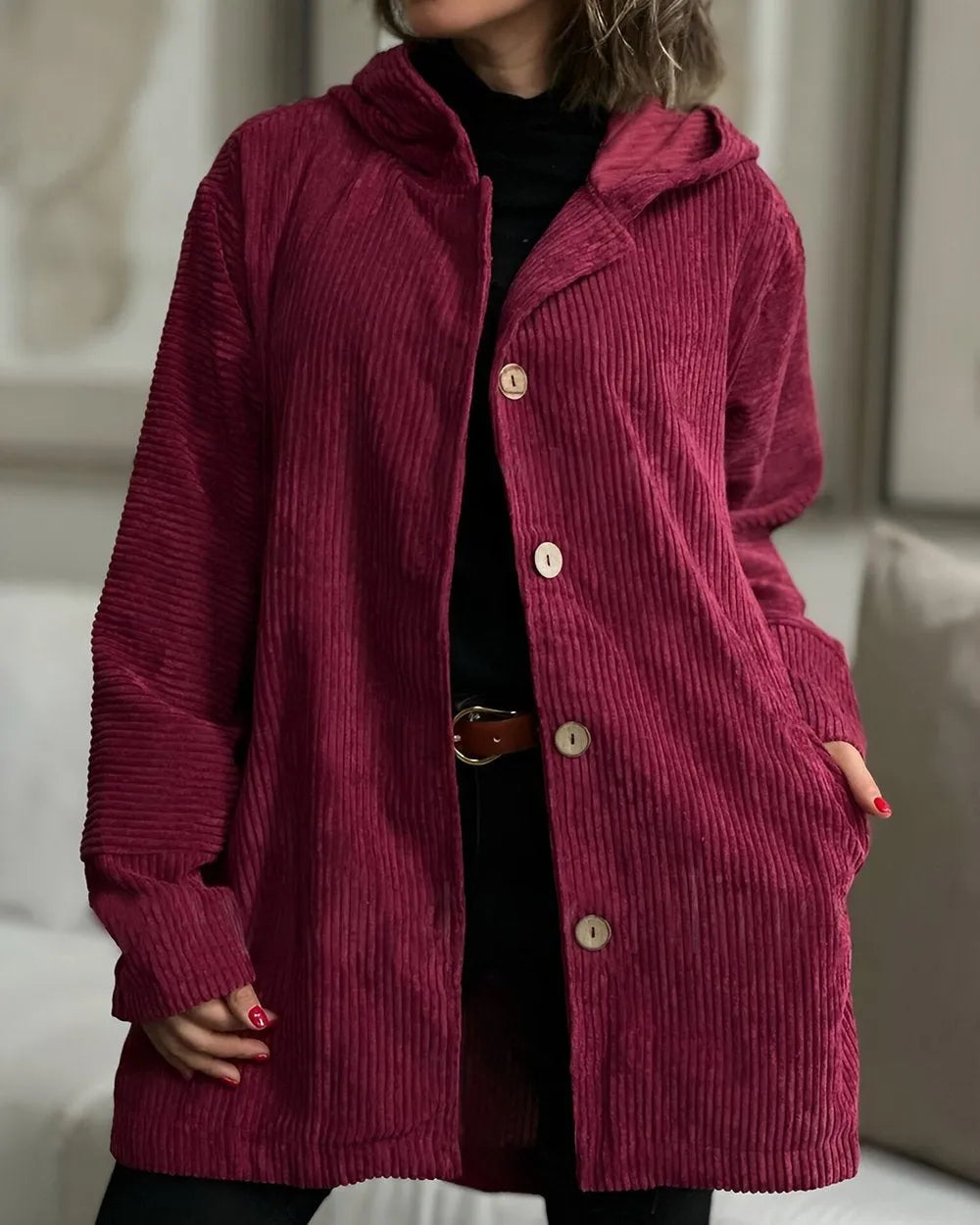 Andrea™ | Lässige Cordjacke mit Kapuze für Damen
