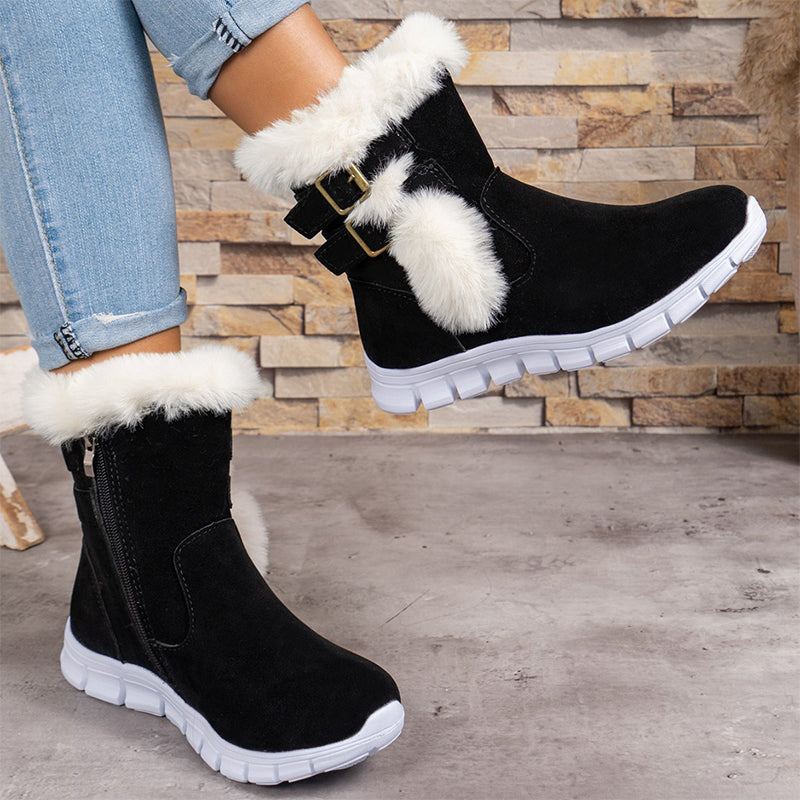 Alica | Stilvolle Winterstiefel mit Fellbesatz und Schnallen