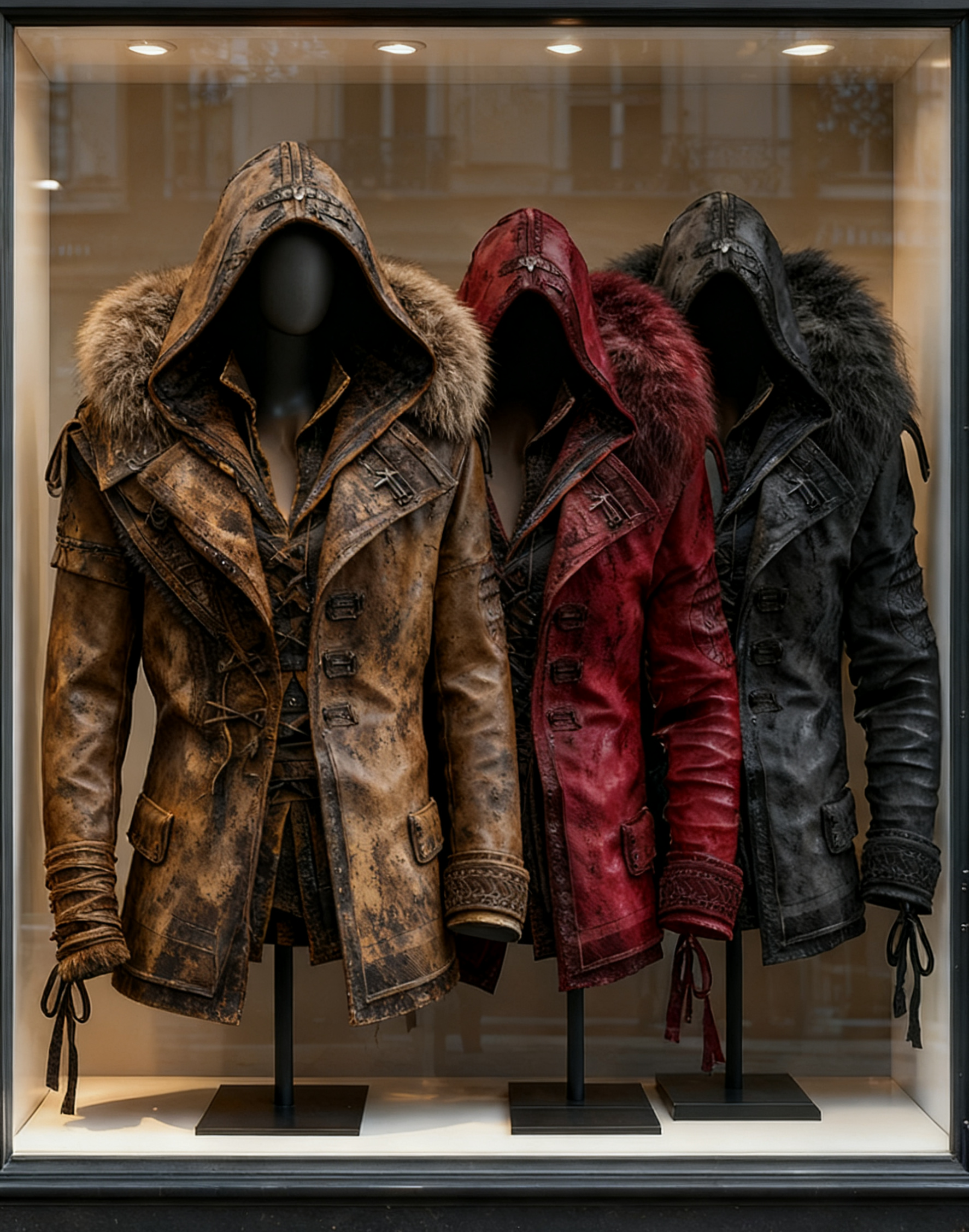 Fiolo | Vintage Lederjacke mit Winterfell und Kapuze