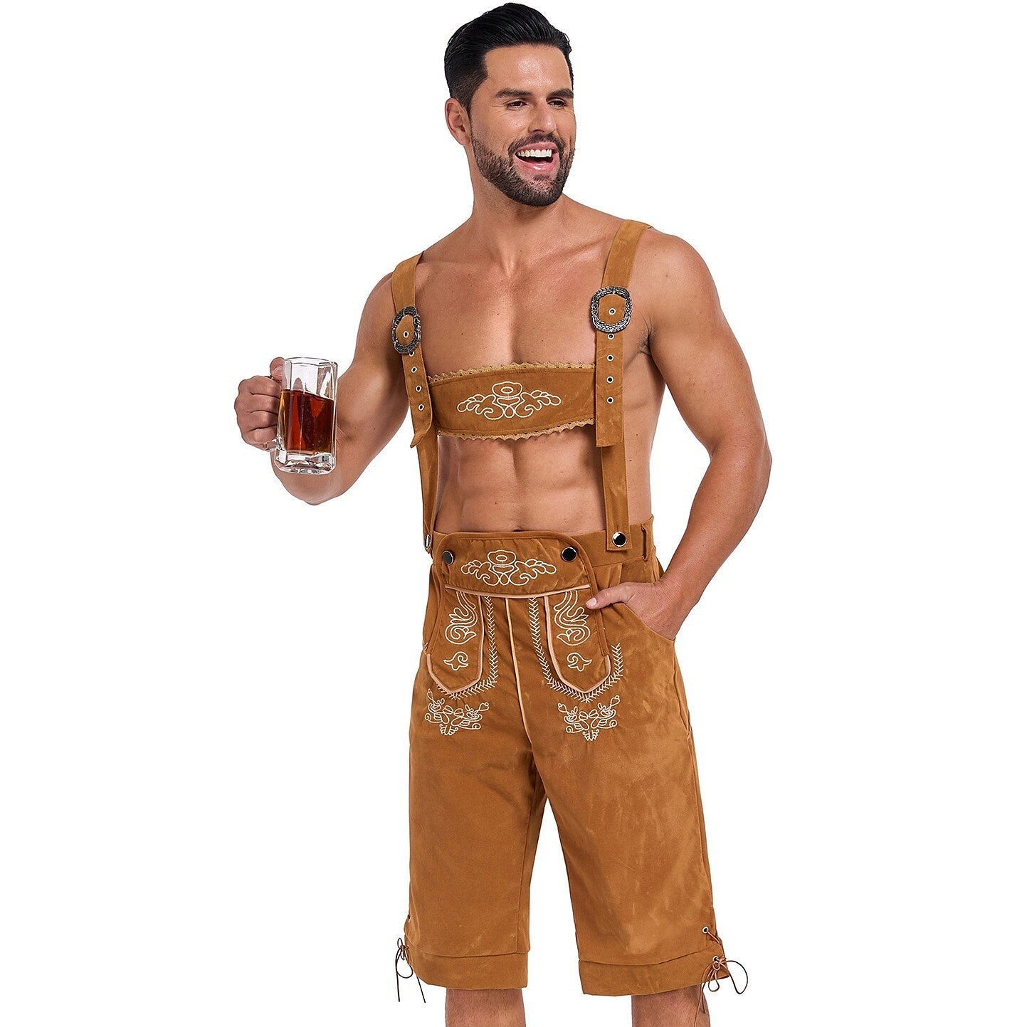Oktoberfest Men’s Yellow Embroidered Lederhosen