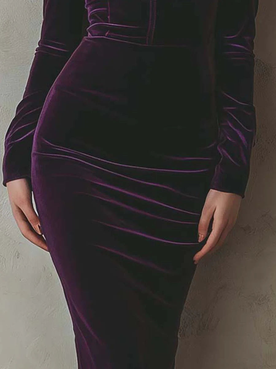 Limara | Midikleid aus Samt mit langen Ärmeln