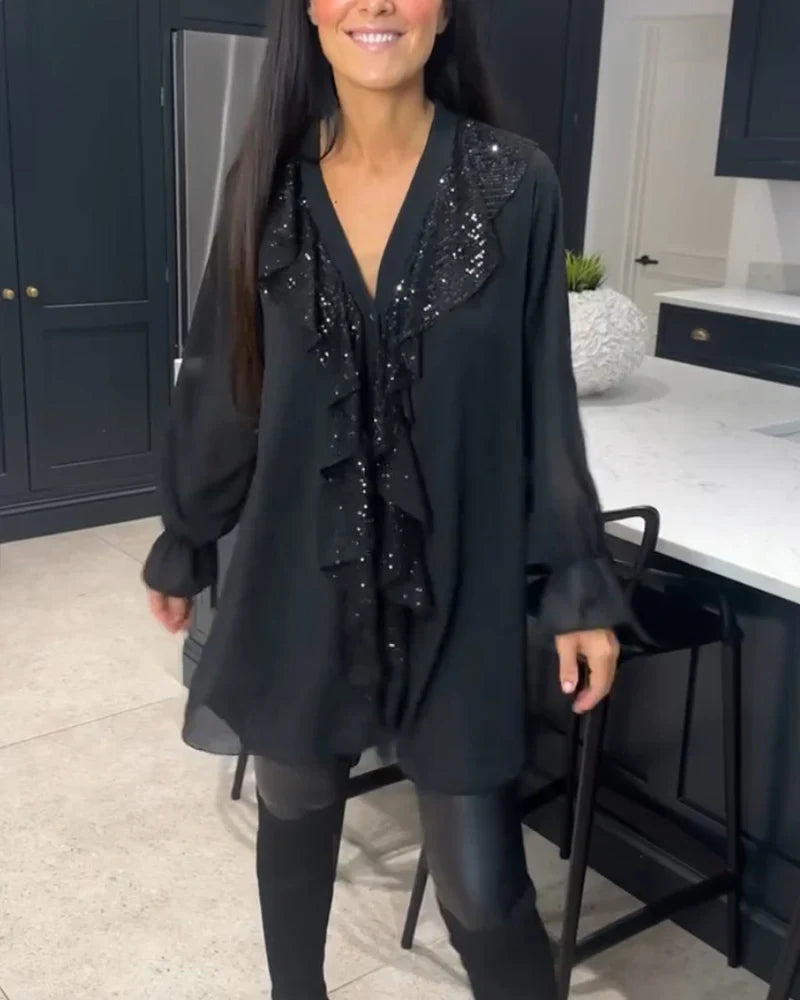 Jelisan | Hochwertige Rüschenbluse mit Glanzakzent