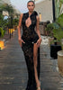 Kehla | Schwarzes Spitzen-Maxikleid mit hohem Schlitz