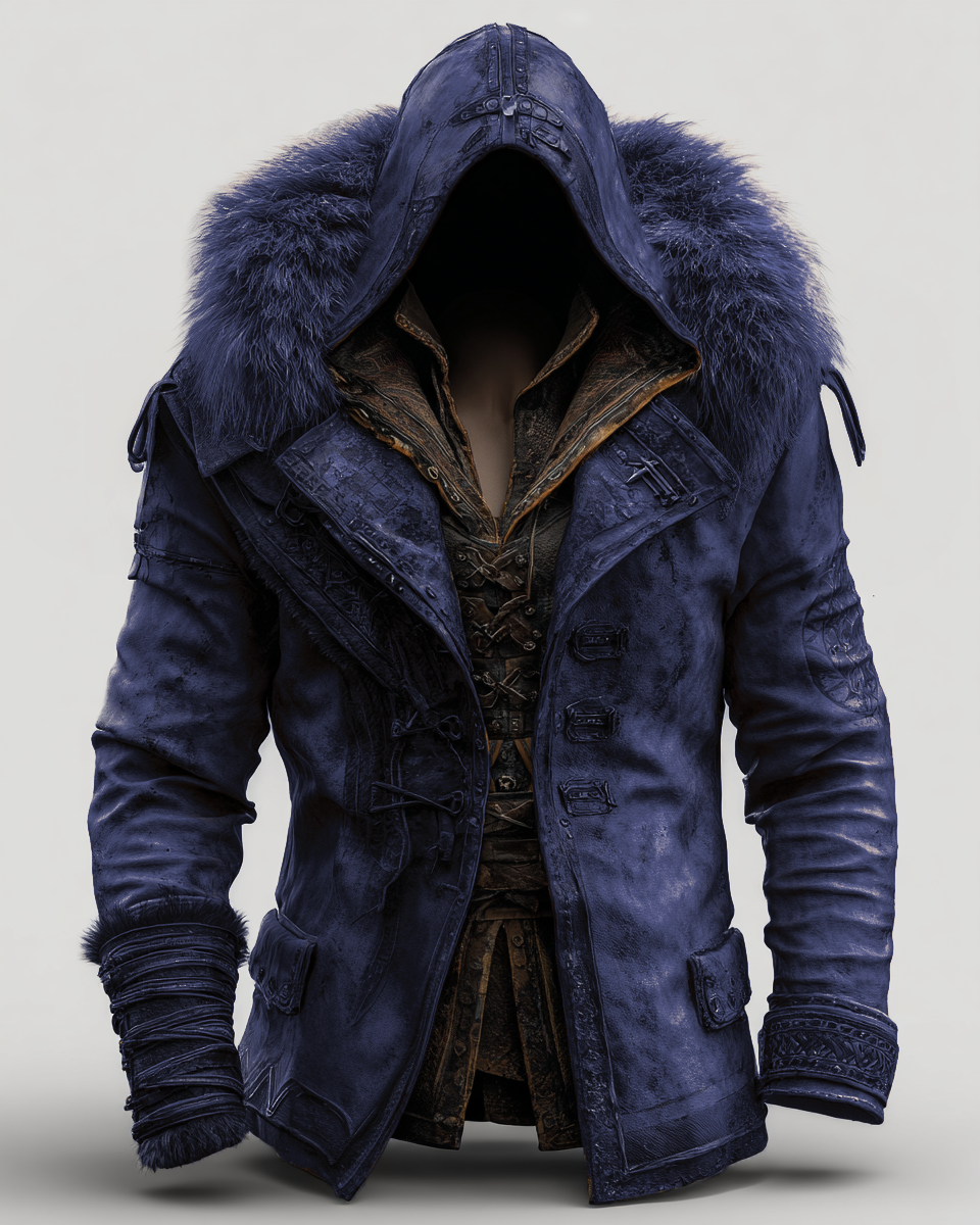 Fiolo | Vintage Lederjacke mit Winterfell und Kapuze