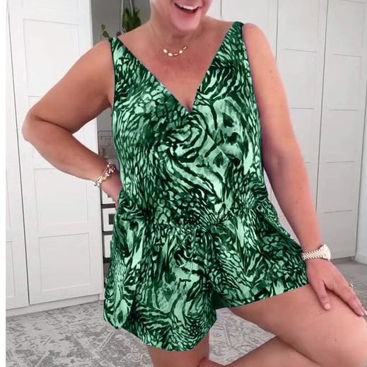 🌸Bezrękawnikowy kostium kąpielowy z nadrukiem i dekoltem w serek