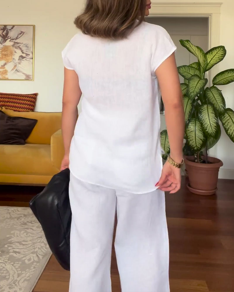 Amani | Zweiteilig: Kurzärmeliges Kragen-Top mit Hose