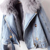 Veronica | Denim-Motojacke mit Kunstpelz
