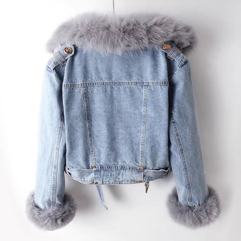 Veronica | Denim-Motojacke mit Kunstpelz