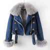 Veronica | Denim-Motojacke mit Kunstpelz