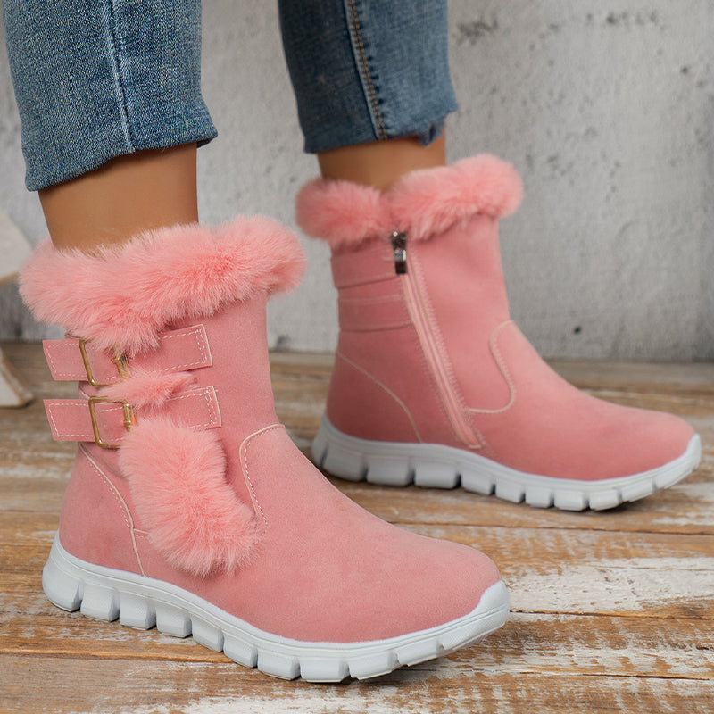 Alica | Stilvolle Winterstiefel mit Fellbesatz und Schnallen