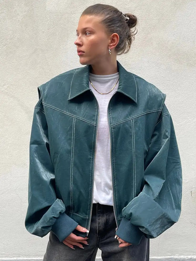 Kelsey | Oversized Lederjacke mit Reißverschluss