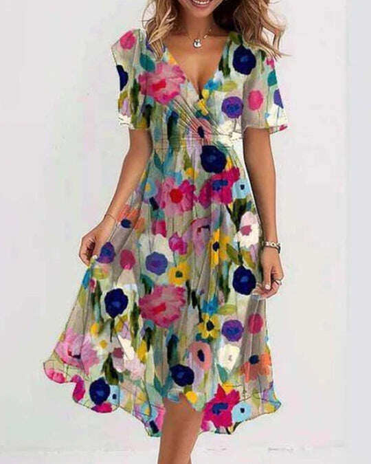 Sonnia | Buntes V-Ausschnitt-Kleid für den Sommer