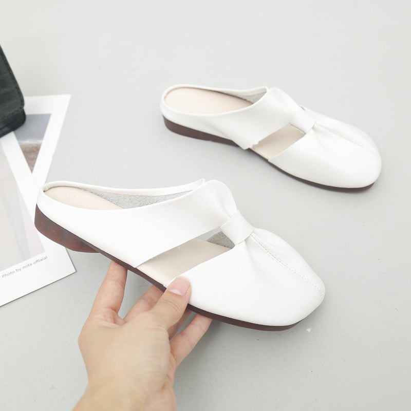 Kary | Flache Damen Pantoletten mit Schleife und Knoten