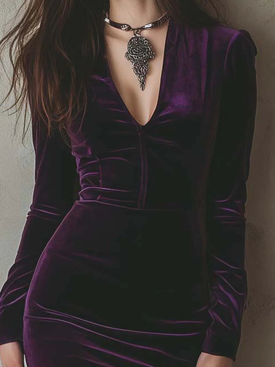 Limara | Midikleid aus Samt mit langen Ärmeln