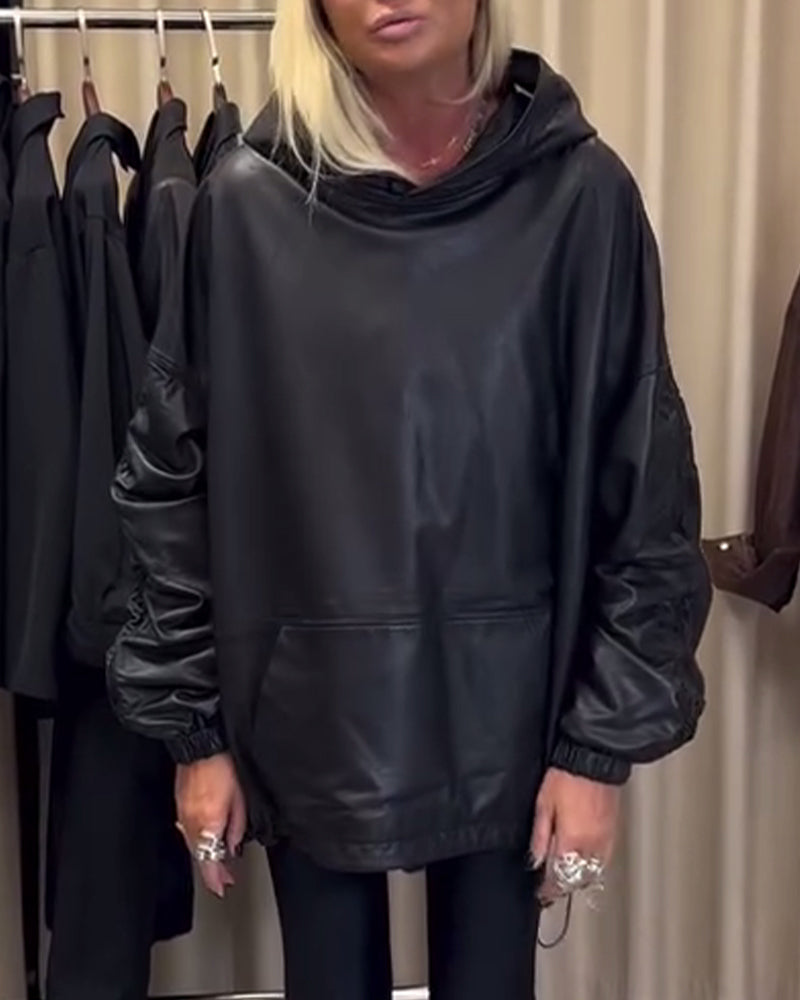 Piora | Lockere PU-Leder-Hoodie
