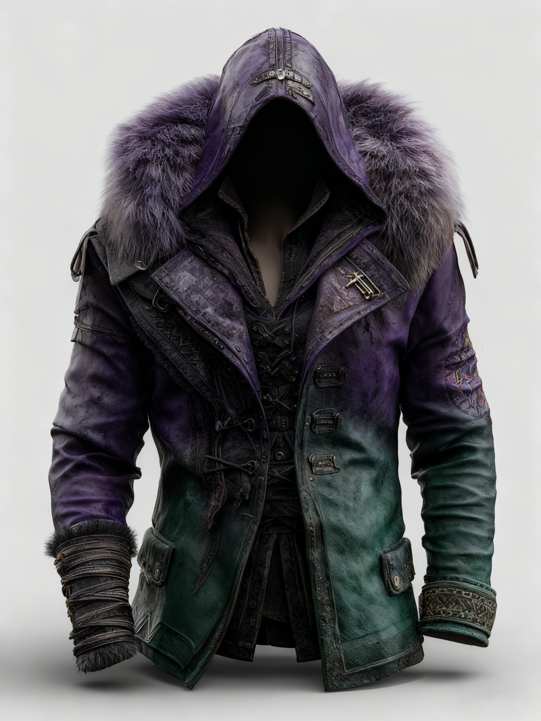 Fiolo | Vintage Lederjacke mit Winterfell und Kapuze