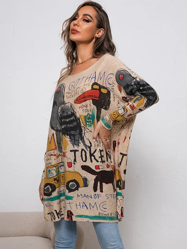 Lunisse | Strickpullover mit künstlerischem Cartoon-Print