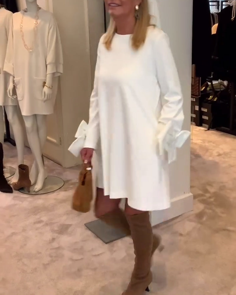 Penelope | Schickes Kleid für Damen mit Rundhalsausschnitt und Schleifenärmeln