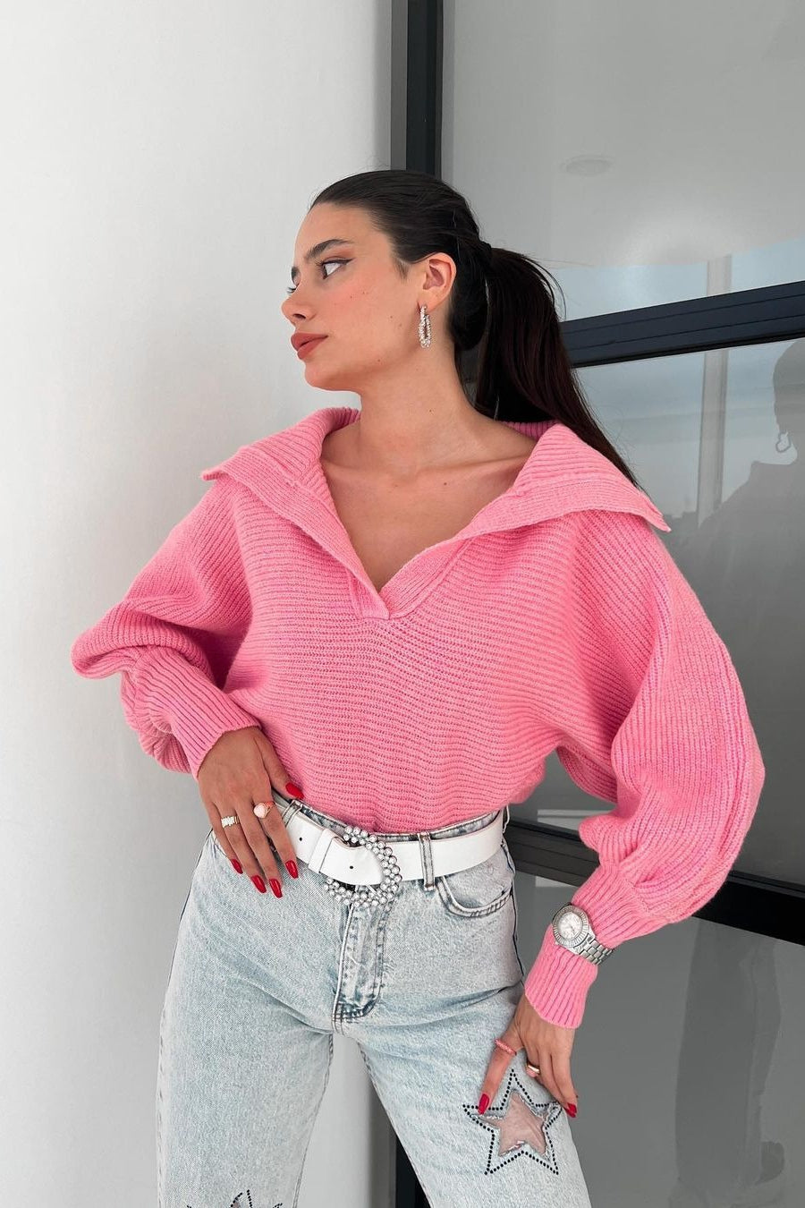 Clarybel | Kuscheliger Pullover mit offenem Kragen und Strukturstrick