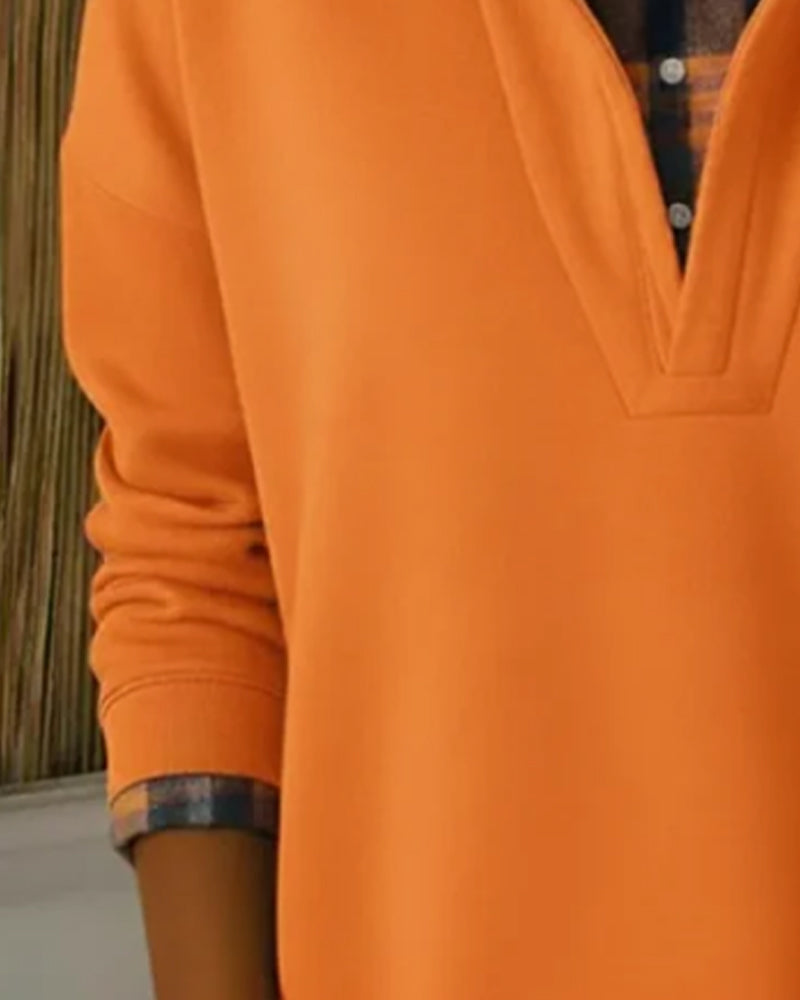 Parla | Hoodie mit Kariertem Patchwork und Hemd-Saum