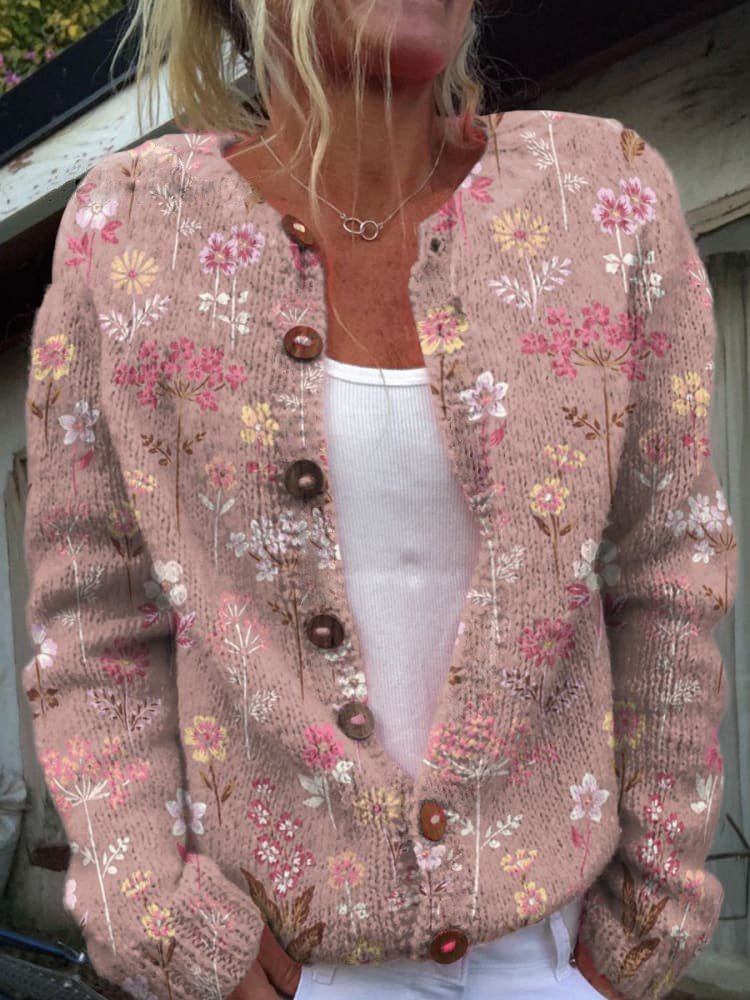 Cylene | Weiche Strickjacke mit Blütenstickerei