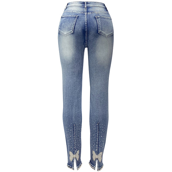 Presy | Damen Fit Denim-Hose mit Glitzer am hinteren Saum