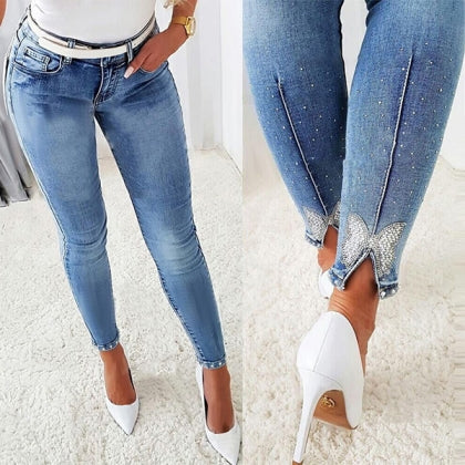 Presy | Damen Fit Denim-Hose mit Glitzer am hinteren Saum