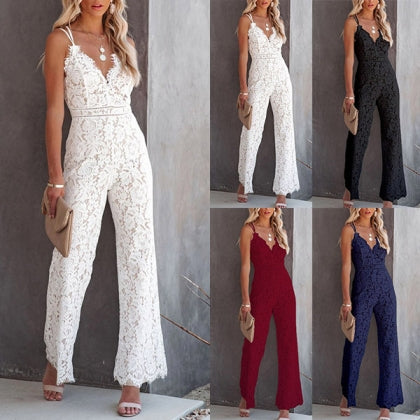 Junie | Jumpsuit mit floraler Spitze und weiten Beinen