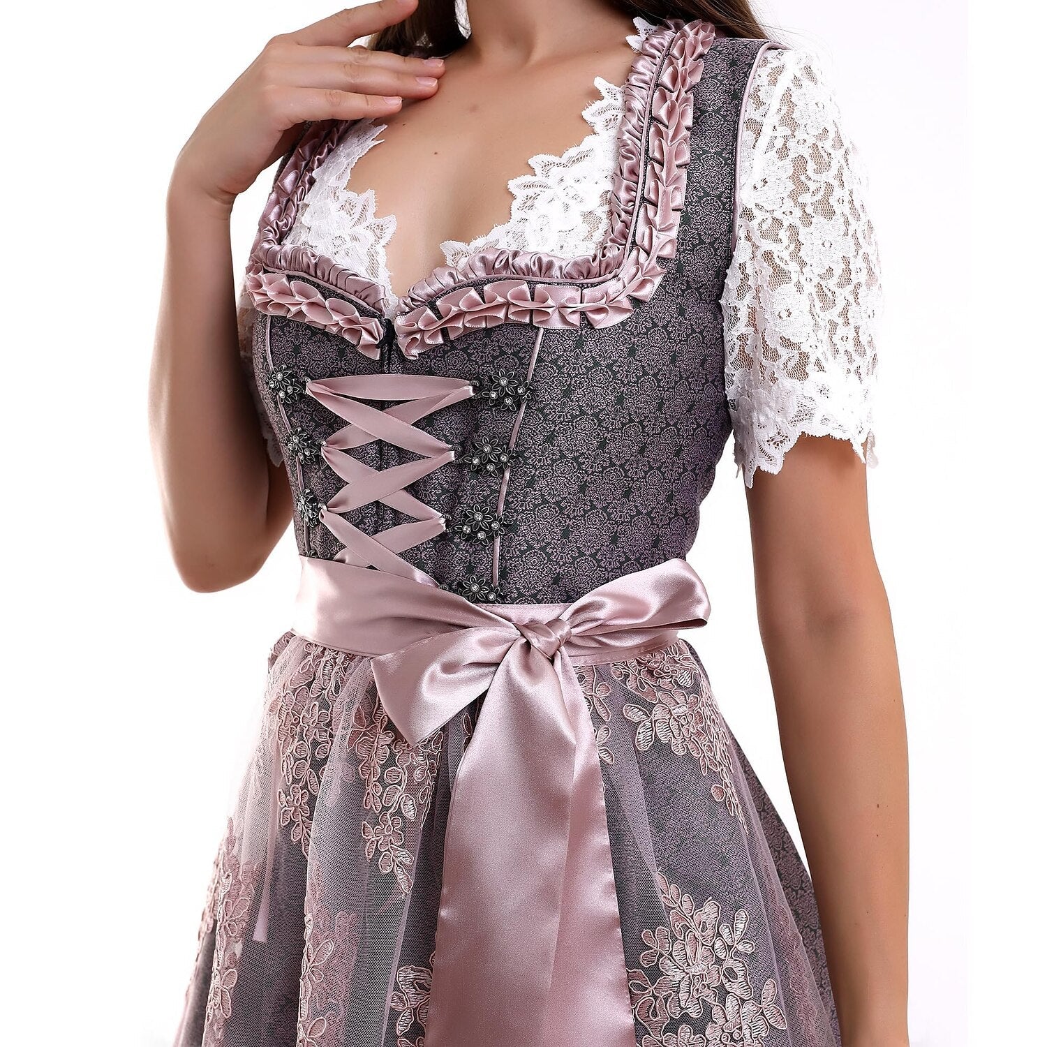 Lila besticktes Oktoberfest Dirndl-Set