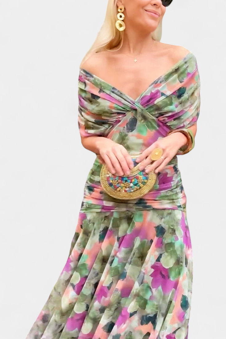 Evelyn | Elegantes Maxikleid mit floralen Details