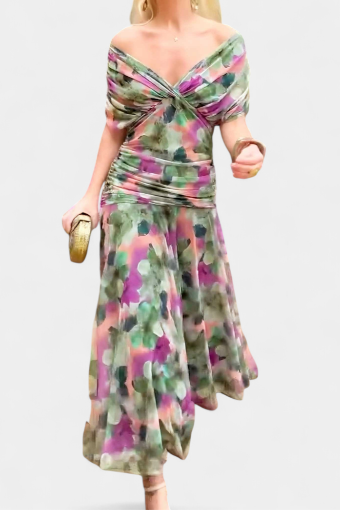 Evelyn | Elegantes Maxikleid mit floralen Details