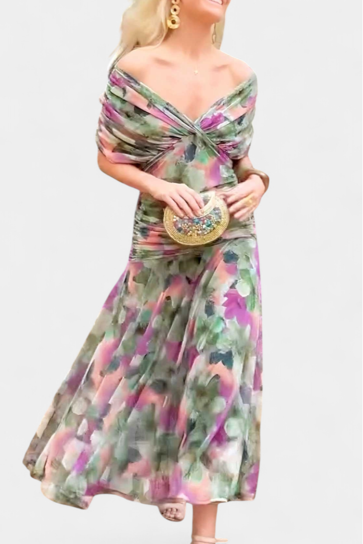 Evelyn | Elegantes Maxikleid mit floralen Details