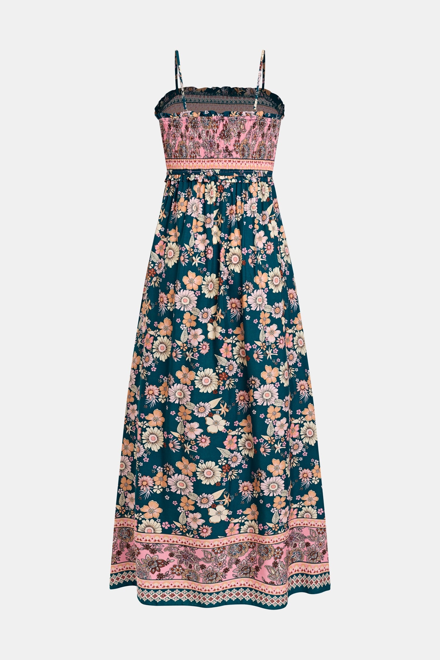 Tina | Stilvolles blumiges Maxikleid mit femininer Smokarbeit