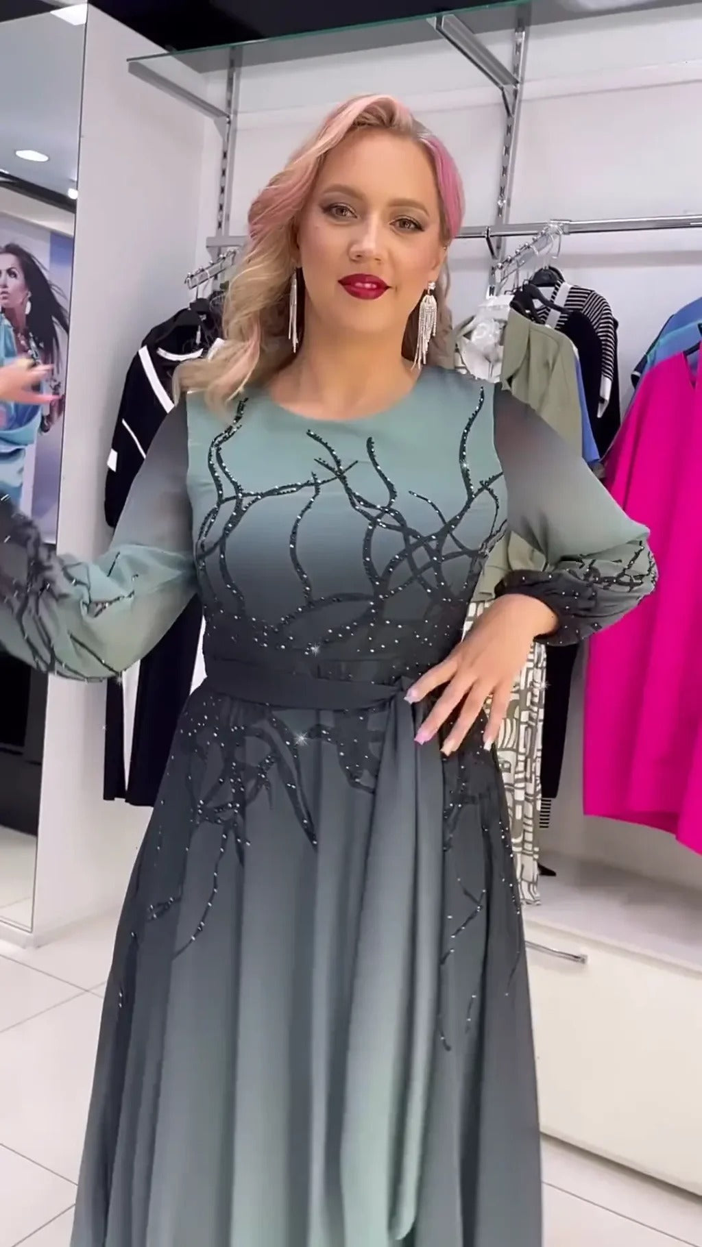 Brittany | Elegante Chiffon-Maxirock mit Kristallakzenten