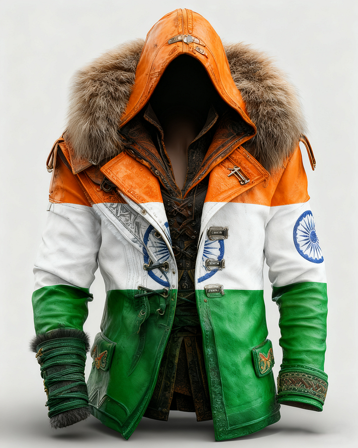 Fiolo | Vintage Lederjacke mit Winterfell und Kapuze