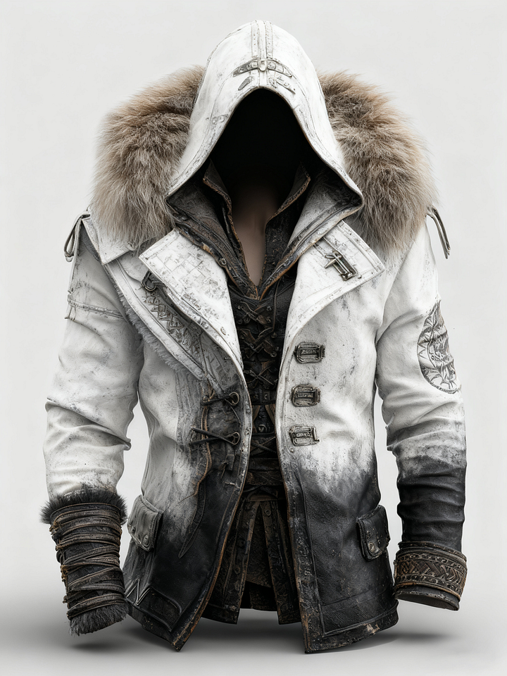 Fiolo | Vintage Lederjacke mit Winterfell und Kapuze