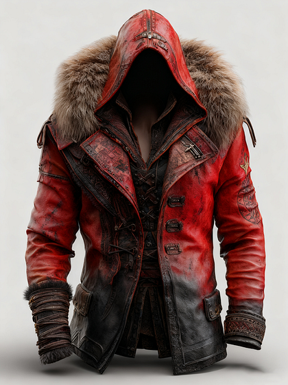 Fiolo | Vintage Lederjacke mit Winterfell und Kapuze