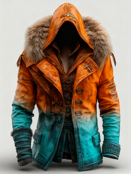 Fiolo | Vintage Lederjacke mit Winterfell und Kapuze