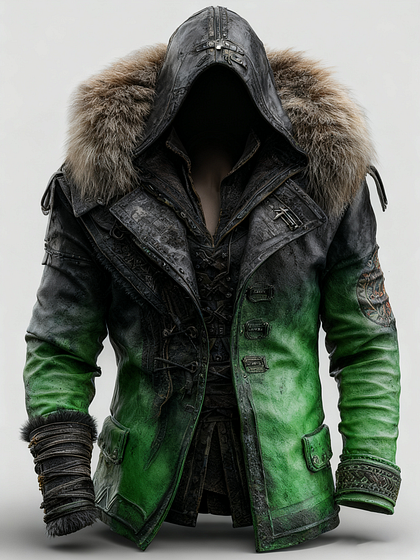 Fiolo | Vintage Lederjacke mit Winterfell und Kapuze