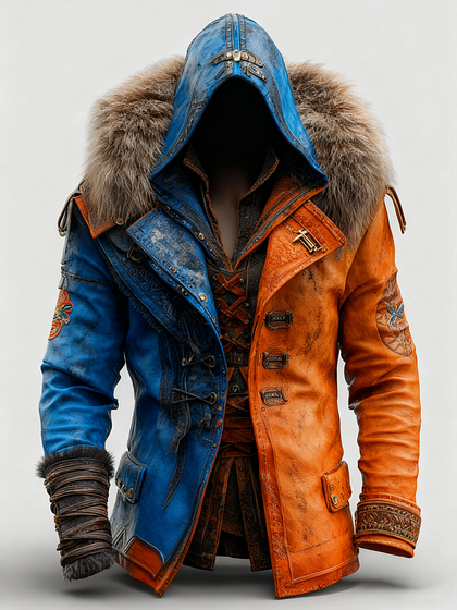 Fiolo | Vintage Lederjacke mit Winterfell und Kapuze