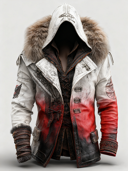 Fiolo | Vintage Lederjacke mit Winterfell und Kapuze