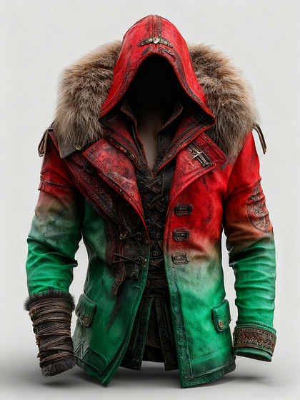 Fiolo | Vintage Lederjacke mit Winterfell und Kapuze