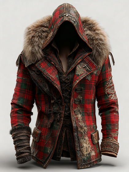 Fiolo | Vintage Lederjacke mit Winterfell und Kapuze