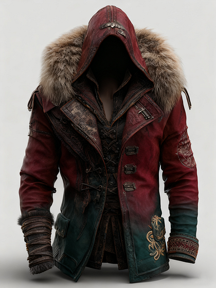 Fiolo | Vintage Lederjacke mit Winterfell und Kapuze