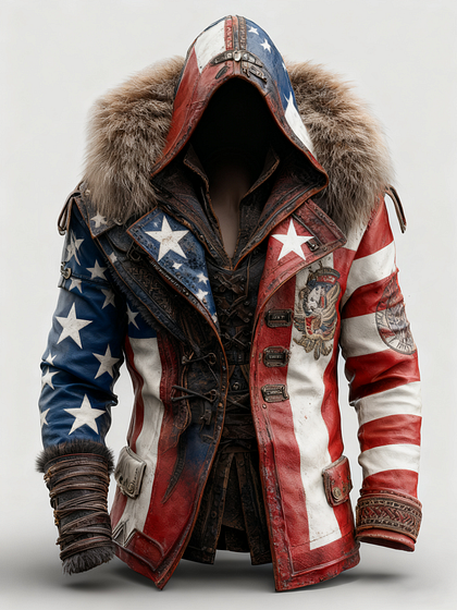 Fiolo | Vintage Lederjacke mit Winterfell und Kapuze